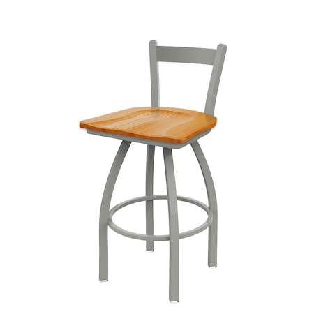Holland Bar Stool Co 25" Low Back Swivel Counter Stool, Nickel Finish, Med Oak Seat 82125ANMedOak